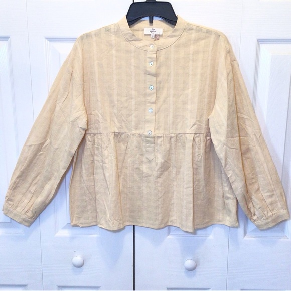 entro Tops - Entro Womens Cream Textured Cotton Long Sleeve Blouse Top Size Small